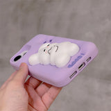 Funny 3D Purple Rabbit Silicone Phone Case for iPhone 11, 12, 13, 14 Pro Max - Soft, Shockproof, and Pressable Design