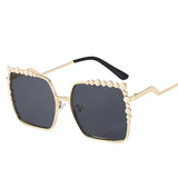 Elegant Oversized Square Sunglasses for Women - Designer Brand Fashion Shades with Pearl Details, Large Square Frames