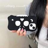 3D Anime Skull with Glowing Teeth Silicone Case for iPhone 11 -15 Pro Max, Cartoon-Style Protective Cover