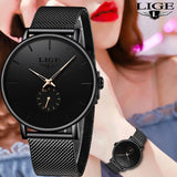 LIGE Women's Luxury Casual Fashion Watch: Top Brand Casual Quartz Waterproof Mesh Belt Ladies Wristwatch