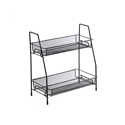 Double Layer Iron Storage Rack: Cosmetic Makeup Organizer, Kitchen Spice Basket, Metal Seasoning Holder, Bathroom Desktop Shelf