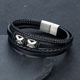 Men's Double Cross Bracelet – High-Quality Stainless Steel with Genuine Braided Leather | Punk Rock Bangle Jewelry Gift