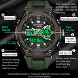 SANDA Men's Waterproof Sports Watch, Dual Display Quartz Analog Digital Wristwatch with Stopwatch and Date Function