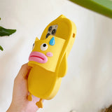 Adorable 3D Duck with Slipper Design Silicone Case for iPhone 11 to 15 Pro Max, Fun Cartoon Style