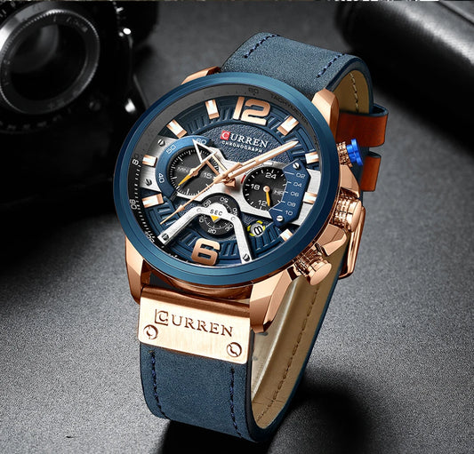 CURREN Men's Casual Sports Watch: Top Brand Luxury, Military Leather, Fashion Chronograph