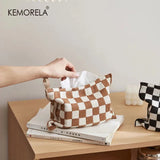 Nordic Checkerboard Style Knitted Tissue Bag: Checkerboard Design, Perfect for Living Room or Dining Table