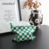 Nordic Checkerboard Style Knitted Tissue Bag: Checkerboard Design, Perfect for Living Room or Dining Table