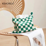 Nordic Checkerboard Style Knitted Tissue Bag: Checkerboard Design, Perfect for Living Room or Dining Table