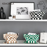 Nordic Checkerboard Style Knitted Tissue Bag: Checkerboard Design, Perfect for Living Room or Dining Table