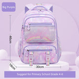 School Backpack for Elementary Students - Purple Bookbag for Girls with Ample Capacity - Rainbow-Colored Bag for Books, a Great Gift for Children